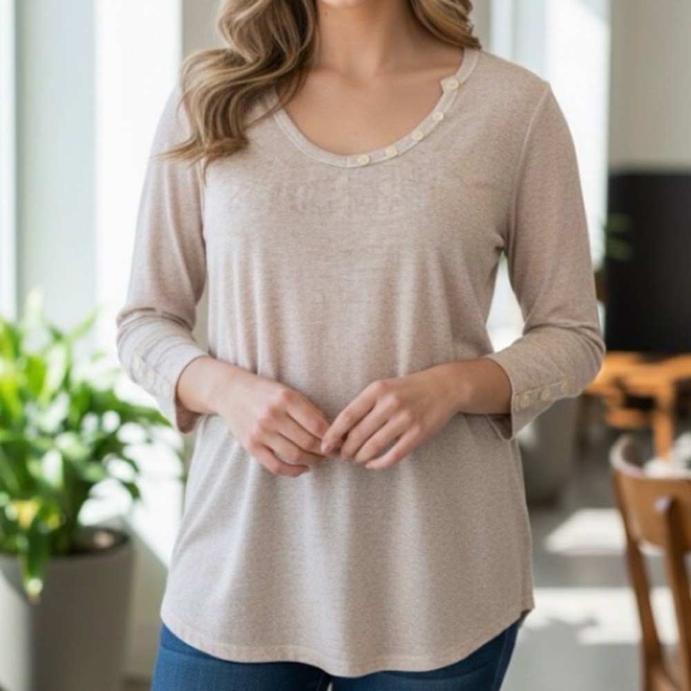 Extra Touch Women's Beige 3/4 Sleeve Top